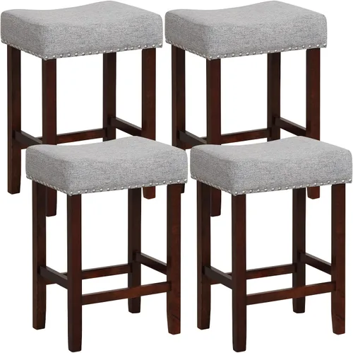 Miniatura 15 de Giantex 25 Inch Bar Stools, Backless Saddle Barstools with Sponge Padded Cushion, Nailhead Trim, 330 Lbs Wood Bar Stools with Foot Rest for Kitchen