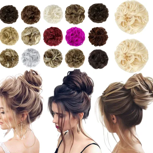 Miniatura 23 de Moño desordenado grande y desordenado, moño ondulado, rizado, coleteros gruesos, extensiones de cabello para mujeres y niñas, color marrón jengibre