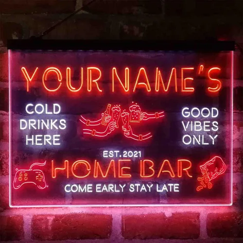 Miniatura 14 de Letrero de luz de neón LED tricolor para fiesta de cerveza, bar, personalizable, nombre, fecha, texto y cita, fuente verde y rojo y amarillo, 13 x
