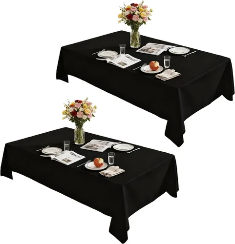 Mantel rectangular de 60 x 84 pulgadas, 4, 5, 6 pies, paquete de 2 manteles reutilizables y lavables, de poliéster, color negro