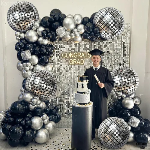 Miniatura 2 de KatchOn, Globos de bola de discoteca plateados, enormes de 22 pulgadas, paquete de 6, globos esféricos 4D para decoraciones de fiesta de discoteca