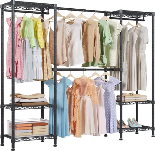Miniatura 9 de Higeego H11 Perchero Grande para Colgar Ropa de Servicio Pesado, Organizador de Armario Ropero Independiente y Almacenamiento con Barras Colgantes