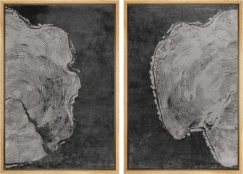 Miniatura 14 de SIGNWIN Lienzo enmarcado para pared, juego de arte con anillos de árbol de bosque grunge en blanco y negro, ilustraciones de naturaleza silvestre