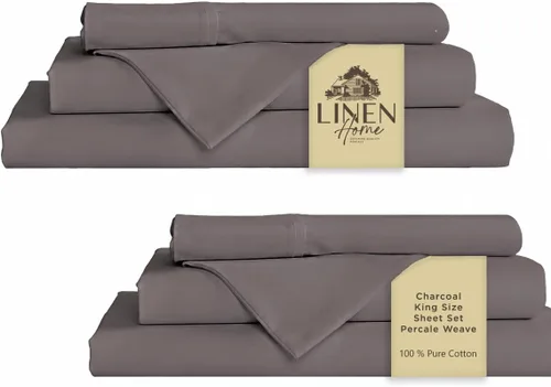 Miniatura 93 de Linen Home Juego de sábanas 100% de percal de algodón, fresco, ligero, sólido, tamaño king, 4 piezas, 1 sábana encimera, 1 sábana ajustable, 07