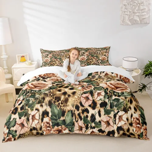 Miniatura 32 de Juego de funda de edredón para niños, tamaño individual, diseño de cebra y leopardo con purpurina, decoración de habitación para niñas y mujeres