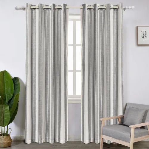 Miniatura 80 de DriftAway Chris Linen - Cortinas opacas con capa térmica y reductora de sonido, 63 pulgadas de largo para dormitorio, cortinas estampadas a rayas