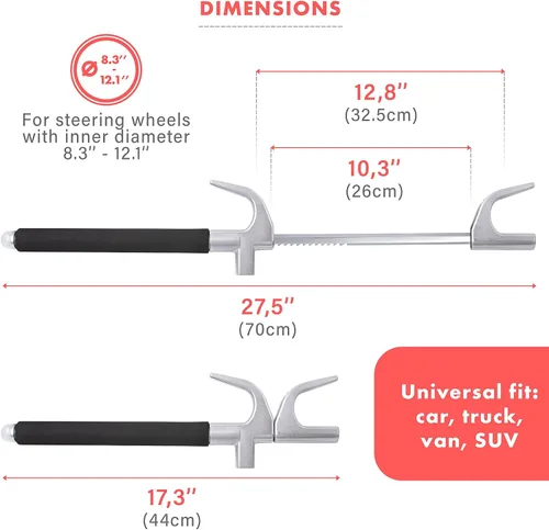 Miniatura 6 de VaygWay Cerradura antirrobo universal para volante de automóvil con interruptor de ventana de emergencia y 3 llaves, cuerpo de acero duradero