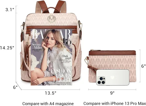 Miniatura 59 de MKP COLLECTION Mochila de moda para mujer, bolsa convertible grande para mujer, mochila de viaje, bolsa de hombro, juego de 2 piezas con borla, Beige