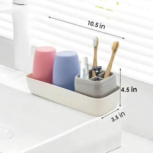 Miniatura 3 de Soporte para cepillos de dientes para niños con tazas de enjuague, cepillo de dientes eléctrico y soporte de almacenamiento de pasta de dientes