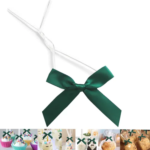 Miniatura 12 de 100 lazos preatados azul satinado de 3 pulgadas con lazos giratorios, bolsas de golosinas, paletas para pasteles y galletas