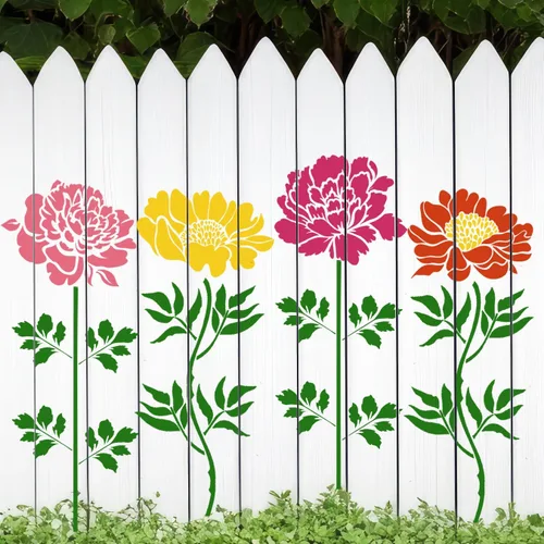 Miniatura 9 de Large Flower Stencils for Painting on Wood 11.8” Fence Flower Stencils for Outdoors Reusable Floral Stencil for Painting on Wall Canvas Fabric