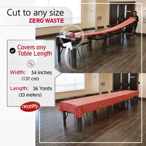 Miniatura 5 de Neatiffy Rollo de mantel de plástico desechable Mantel impermeable de 54 pulgadas x 108 pies Mantel para mesas rectangulares, cuadradas