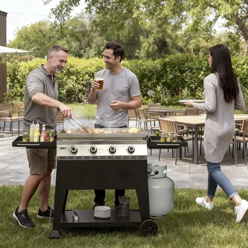 Miniatura 9 de Parrilla de gas propano de 28 pulgadas para exteriores con 3 quemadores de 36,000 BTU, parrilla de gas portátil de acero con recubrimiento en polvo