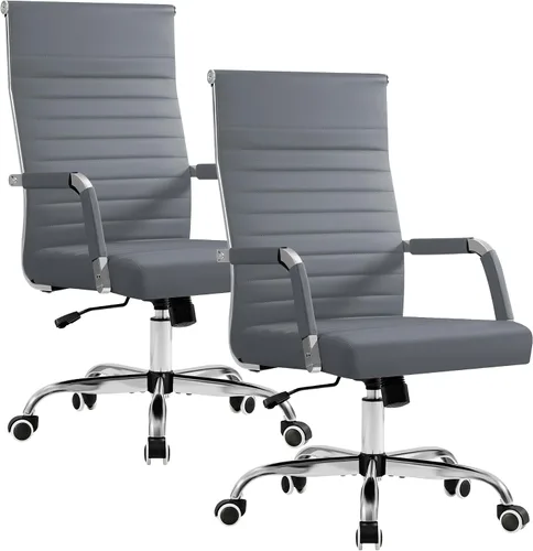 Miniatura 21 de Furmax silla de escritorio de oficina acanalada con respaldo medio de piel sintética silla de trabajo ejecutiva de conferencia silla giratoria Blanco