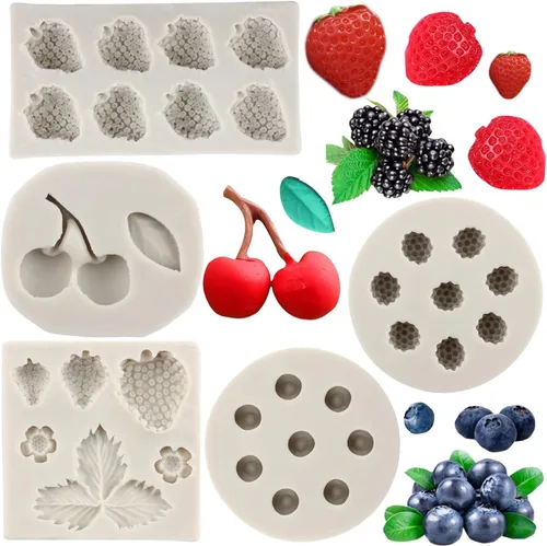 Miniatura 10 de Sijiangmold Moldes de silicona para fondant de arándanos, frambuesas, fresas, nueces, bayas, especias, anís estrellado, canela, limón