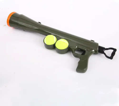 Miniatura 8 de Lanzador de pelotas para perros para mascotas, lanzador de pelotas de perro con 2 pelotas de tenis y correa para el hombro, juguete lanzador de Verde