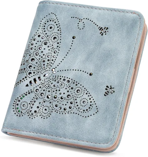 Miniatura 7 de KITEVIUN Pequeña cartera RFID para mujer, ultrafina, delgada, mini, compacta, plegable, con bolsillo, para mujer, púrpura (01-purple)