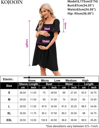 Miniatura 5 de KOJOOIN Vestido de maternidad de verano para mujer, lazo en la espalda, cuello cuadrado, manga abombada, hombros descubiertos, vestido de baby shower