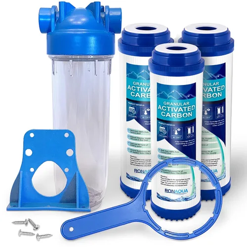 Miniatura 10 de Sistema de filtro de agua estándar transparente de 10 pulgadas para toda la casa con válvula de alivio de prensatelas, puerto de latón