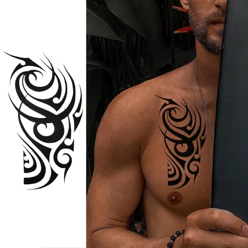 Miniatura 3 de Tatuaje temporal tribal para hombres de media manga, gran realista tortuga hawaiana polinesia, tatuaje falso adulto adolescente, tótem de dragón