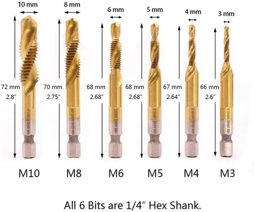 Miniatura 3 de 6 unids combinación 1/4 "hexagonal avellanador broca M3-M10 desbarbar tornillo avellanado HSS hexagonal dorado