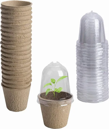 Miniatura 9 de EBaokuup 40 macetas biodegradables para siembra, macetas de vivero de plantas de 3.1 pulgadas con cúpula de humedad, macetas de turba para plantas