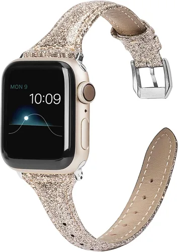 Miniatura 8 de Wearlizer - Correa de repuesto de piel fina con purpurina compatible con correas de Apple Watch de 1.496 in, 1.575 in, 1.654 in, 1.732 in