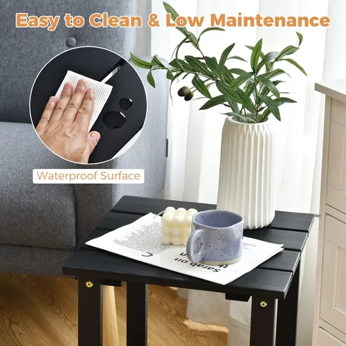 Miniatura 8 de Giantex Mesa auxiliar para exteriores, mesa auxiliar cuadrada de madera de 15 pulgadas con diseño de rejillas, construcción resistente, fácil