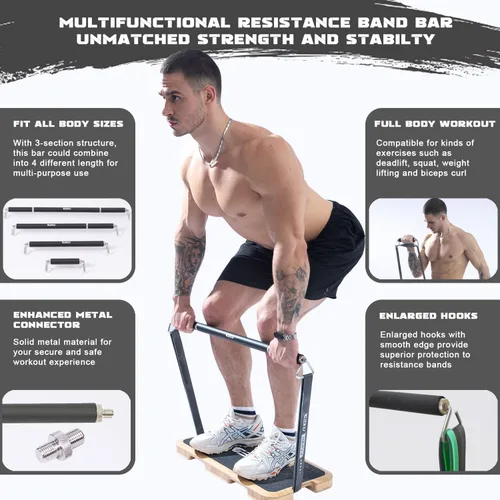 Miniatura 3 de Resistance Band Bar, Length-Adjustable Detachable Heavy Duty Workout Bar for Resistance Band Training, Core Muscle Training, Home & Ourdoor Workout