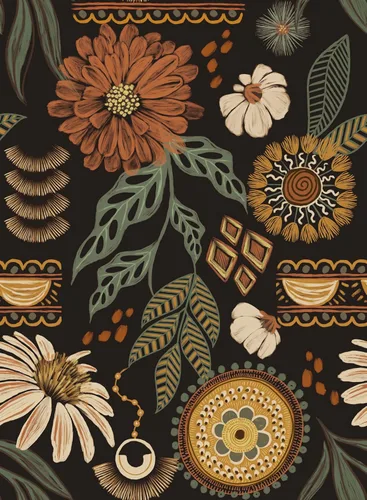 Simon&Siff Papel tapiz bohemio para despegar y pegar, 17.3'' x 80" papel de contacto floral solar retro removible, flores botánicas oscuras, mural