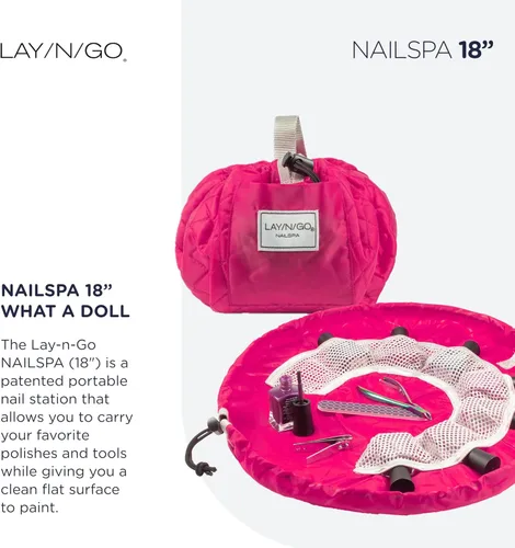 Miniatura 2 de Lay-n-Go NailSpa - Bolsa de cosméticos con cordón - Organizador portátil de suministros para uñas con 8 bolsillos elásticos de malla y centro What A