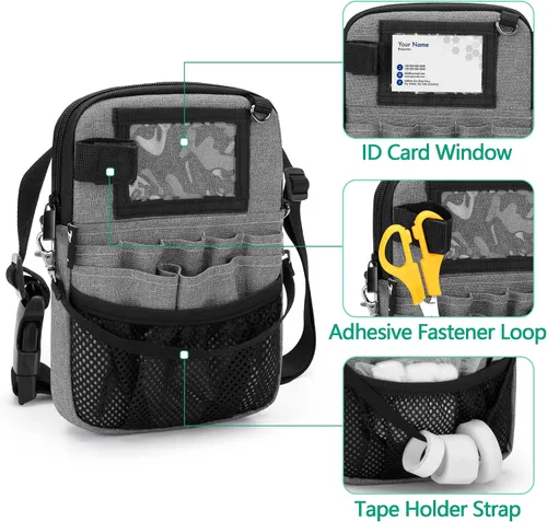 Miniatura 19 de Trunab Riñonera con soporte para cinta y bolsillos para equipo médico, bolsa de almacenamiento de cintura con correa ajustable para la cintura