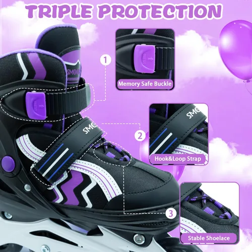 Miniatura 4 de Inline Skates for Kids 4 Size Adjustable Light-Up Wheels Aluminum Frame Black Rose Red Blade Skate for Boys and Girls S, M, L Sizes, Ages 5-8, 6-12