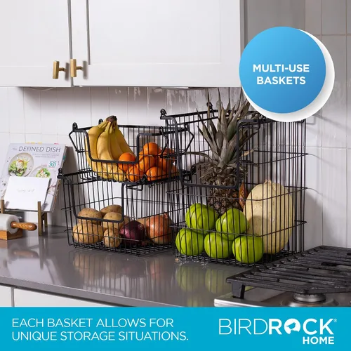 Miniatura 2 de BIRDROCK HOME Contenedores apilables de almacenamiento de alambre de 3 piezas, organizador de frutas y verduras, casa de campo moderna, armario
