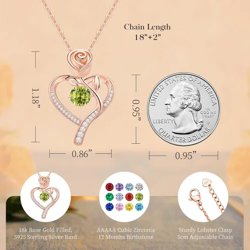 Miniatura 4 de Meeshi Collar de corazón de rosa para mujer, regalos de cumpleaños, collares de aniversario para esposa, regalo de joyería para mamá, cumpleaños