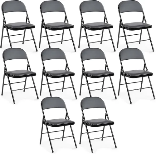 Miniatura 35 de DUMOS Paquete de 12 sillas plegables acolchadas de cuero, asiento comercial apilable portátil para interiores y exteriores con marco de acero, Caqui