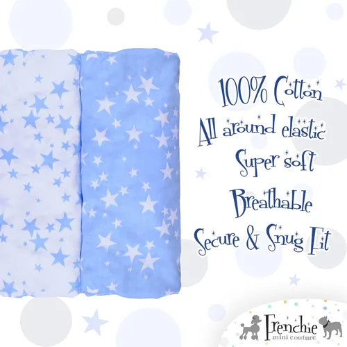 Miniatura 2 de Frenchie Mini Couture Sábanas bajeras para cuna, 100% algodón, se adaptan a colchones de niños pequeños, estrellas azules, 28 x 52 pulgadas, paquete