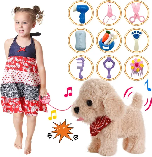 Miniatura 3 de Juguete de Cachorro de Peluche Interactivo que Camina, Perro Robot Electrónico con Control Remoto Cola Realista que Menea, Juego de Aseo Rico