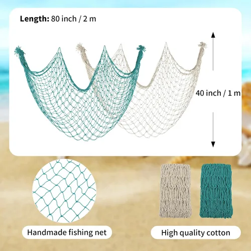 Miniatura 2 de Paquete de 2 Decoraciones de Red de Pesca para Fiesta Beige+Aqua