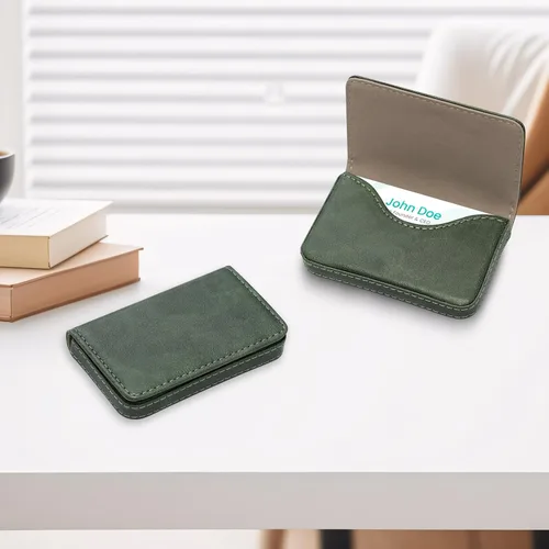 Miniatura 5 de Cartera con bloqueo RFID - Tarjetero minimalista de cuero para negocios, 12-verde, Pequeña, Slim
