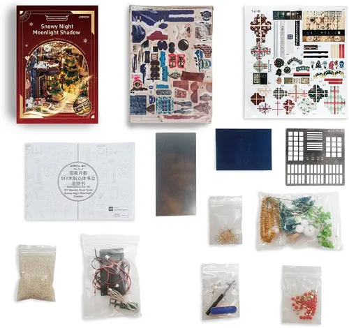 Miniatura 8 de Rincón de Navidad para Libros, Kit de Casa de Muñecas DIY para Adultos, Estantería con Luces LED, Rompecabezas 3D de Madera, Kits de Miniaturas