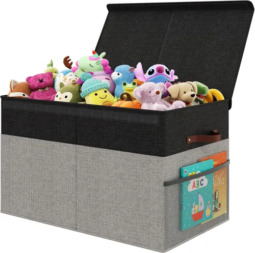 Miniatura 7 de Caja grande de almacenamiento de juguetes con tapa, organizador de pecho de juguetes mejorado con divisor de polipropileno extraíble, contenedor Gris