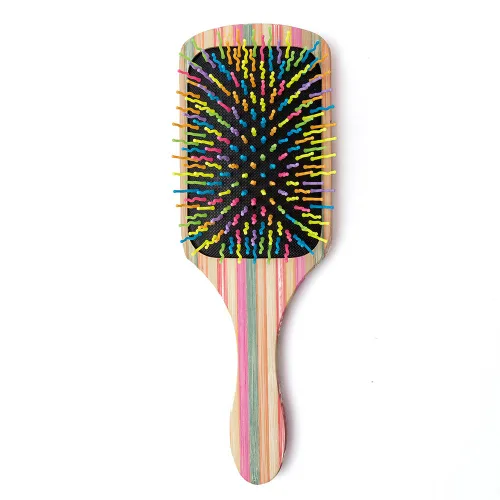 Cepillo de pelo de paleta de bambú natural, negro y multicolor, cepillo de pelo para mujeres, niñas y niños, cepillo desenredante para todo tipo de
