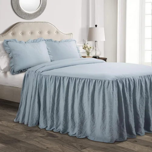Miniatura 14 de Lush Decor Juego de colcha con falda de volantes - Juego de ropa de cama de granja de 3 piezas de lujo - Detalle elegante de volantes - Estilo Blanco