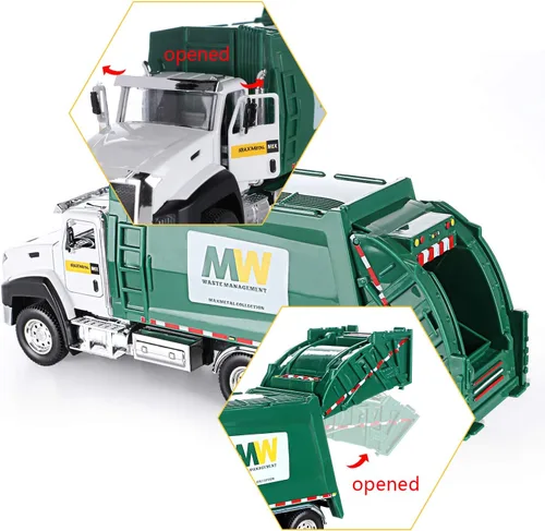 Miniatura 2 de G.C Juego de 3 vehículos de transporte fundidos a presión, camión de basura, camión cisterna, camión de reparto a escala 1:50, juguete de coche