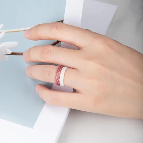Miniatura 115 de Egnaro Anillos de boda de silicona para ella, conjuntos de novia de goma para mujer, bandas finas, diseño trenzado de hojas apilables con ranuras