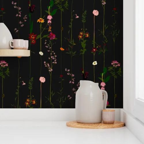 Miniatura 8 de Papel tapiz autoadhesivo de 9 x 2 pies – Moody Floral Dark Flower Stripe Wildflower Minimic Midcentury Modern Stripes Papel tapiz extraíble