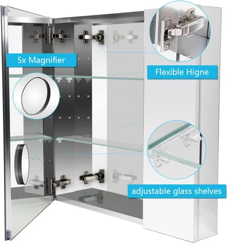 Miniatura 4 de Sunrosa Botiquín de Medicina de Aluminio para Baño con Puerta de Espejo, 30"×27.5" Gabinete de Espejo de Baño, Montable en Pared y Empotrable