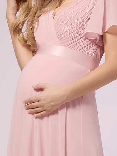 Miniatura 5 de Ever-Pretty Womens Chiffon V-Neck A-line Ruched Summer Maternity Dresses with Sleeves 09890-USA