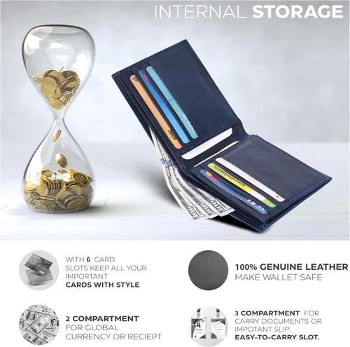 Miniatura 3 de Carteras RFID delgadas para hombres - Cartera de bolsillo frontal de piel genuina